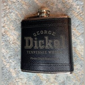 George Dickel Tennessee Whisky Leather Wrapped Stainless Steel 6oz Flask (rare)
